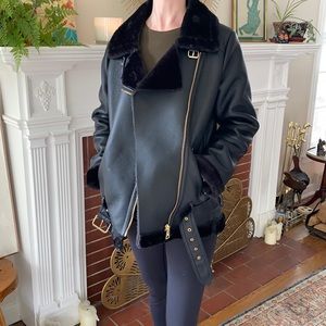 Adrienne Vittadini Black Faux Shearling Bomber SzM